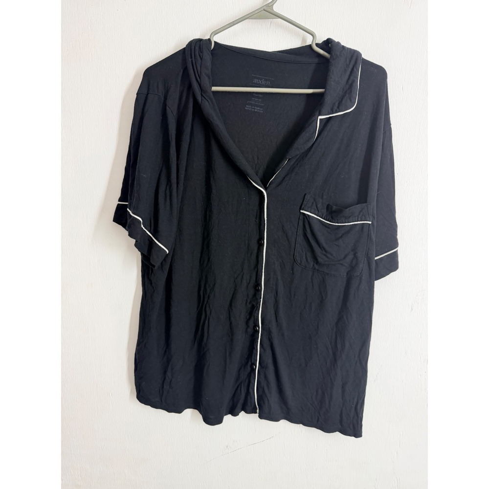 Auden Cloud Knit Pajama Top XXL Black White Piping Button Down Sleep Top
